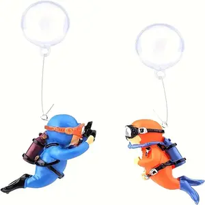 2-Pack Interactive Floating Cute Diver Aquarium Decor - Colorful PVC Fish Tank Accessory with Swimming Diver Figure, Suitable for Pet Fish Tank, Easy to Install in Fish Tank and Aquarium (Creating a Vivid Underwater Scene)