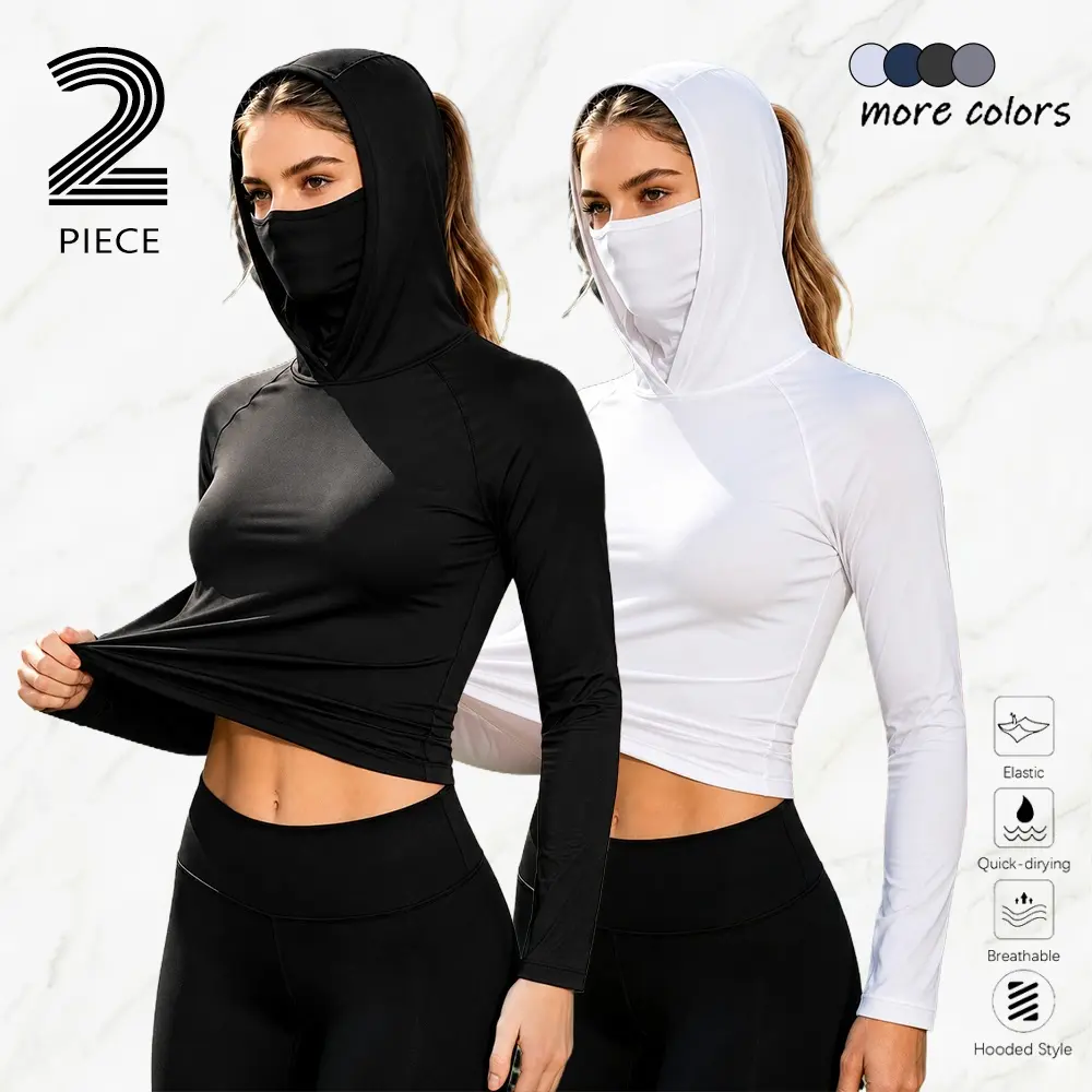 Women's 2-Pack Casual Pullover Hoodies with UPF Sun Protection, Soft Breathable Quick-Drying Fabric, Hooded Sweatshirt with Face Mask, Womenswear for Versatile Occasions; Men's Set Available.Summervibes
