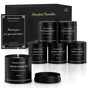 Luxury Scented Candles for Men Gift Set - 6 Pack x 8oz Natural Soy Wax Candles, Masculine Aromatherapy Candles with Essential Oils, Long Lasting Strong Scented Candles for Home, Father's Gifts