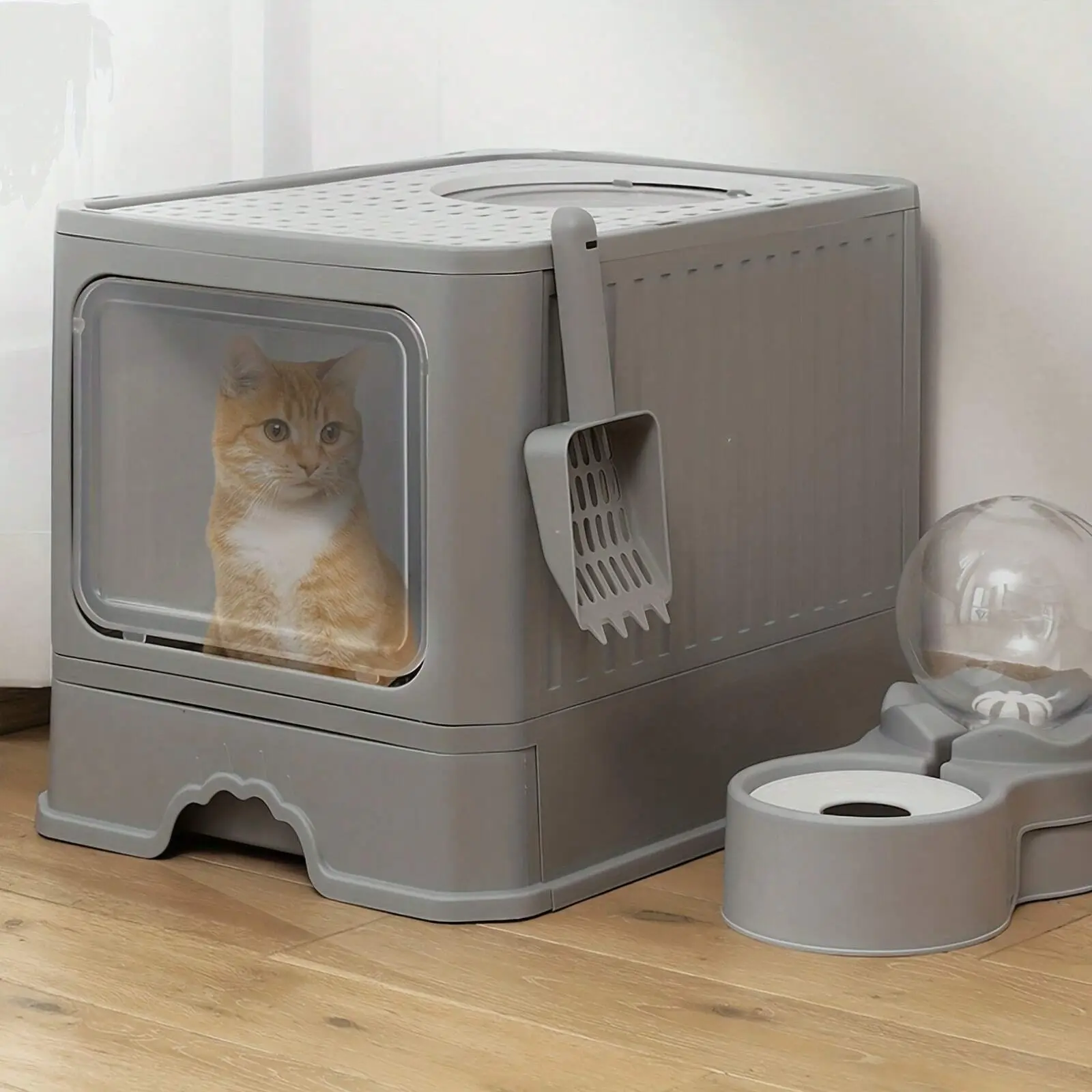 Extra Large Fully Enclosed Cat Litter Box, With Drawer & Top Entrance, Odor-Proof And Splash-Proof (Size:50cm*40cm*40cm) litter box for old cats
