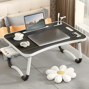 Multifunctional Leg Rest Table with Cup Holder And Drawer,Foldable, 4 USB, Fan And Light - Portable Foldable Bed Tray for Laptop, Breakfast In Bed, Reading And Writing On Sofa/ Couch, Laptop Desk On Bed