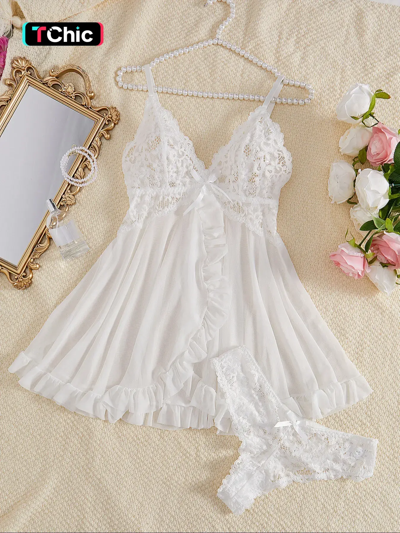 Loungewear set Women's Sexy All Seasons Lingerie Set, Mesh Robe with Straps, Ideal for Home & Hotel, Perfect Valentine's Gift, Elegant Sheer Thin Print Design Underwear Womenswear