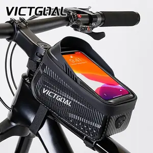 Bicycle Top Tube Frame Bag, Waterproof Bike Phone Holder 6.8″ Touchscreen Phone Storage Bag, Large Capacity Cycling Accessories for MTB Road Bike