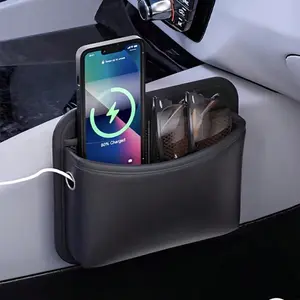 1PC Car Seat Side Pocket Organizer, Car Organizers, Car Storage Pocket, Door Cup Organizer, PU Leather Mini Storage Organizer for Auto Door Window Console, Adhesive Dashboard Storage Bag for Organize Document, Registration, Notepad