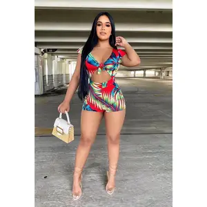 Waist No Time Tropical Romper - Red/combo