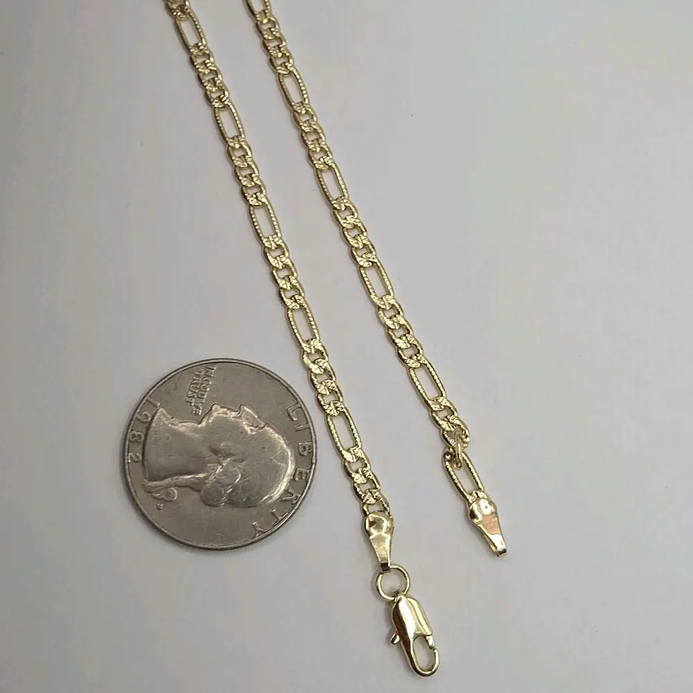 FIGARO Style Necklace Gold-Plated 18 Inches Shorter 3mm Chain No Pendant Just Chain Jewelry