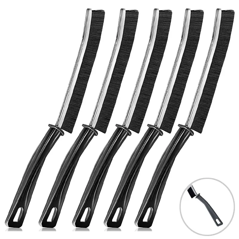 5-Piece Hard Plastic Bristle Crevice Cleaning Brush Set - Multifunctional Fine Dust Hand Tools with Deep Reach Handle, 23.62" Length, Fits Tight Gaps for Bathrooms, Cars, Kitchen Tiles, House Cleaning