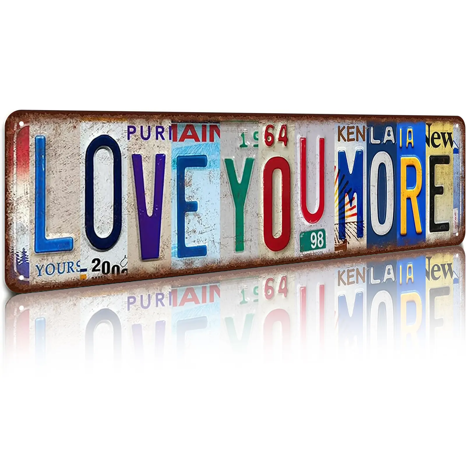Personalized Plaque - Love You More Vintage Aluminium License Plate Art, 16x4 Inch Rectangle 0-50 cm Metal Sign with 16x4 Bold Message, Home Hanging Room Decor for Bedroom, Romantic Gift for Couples, Indoor Wall Decor Charm