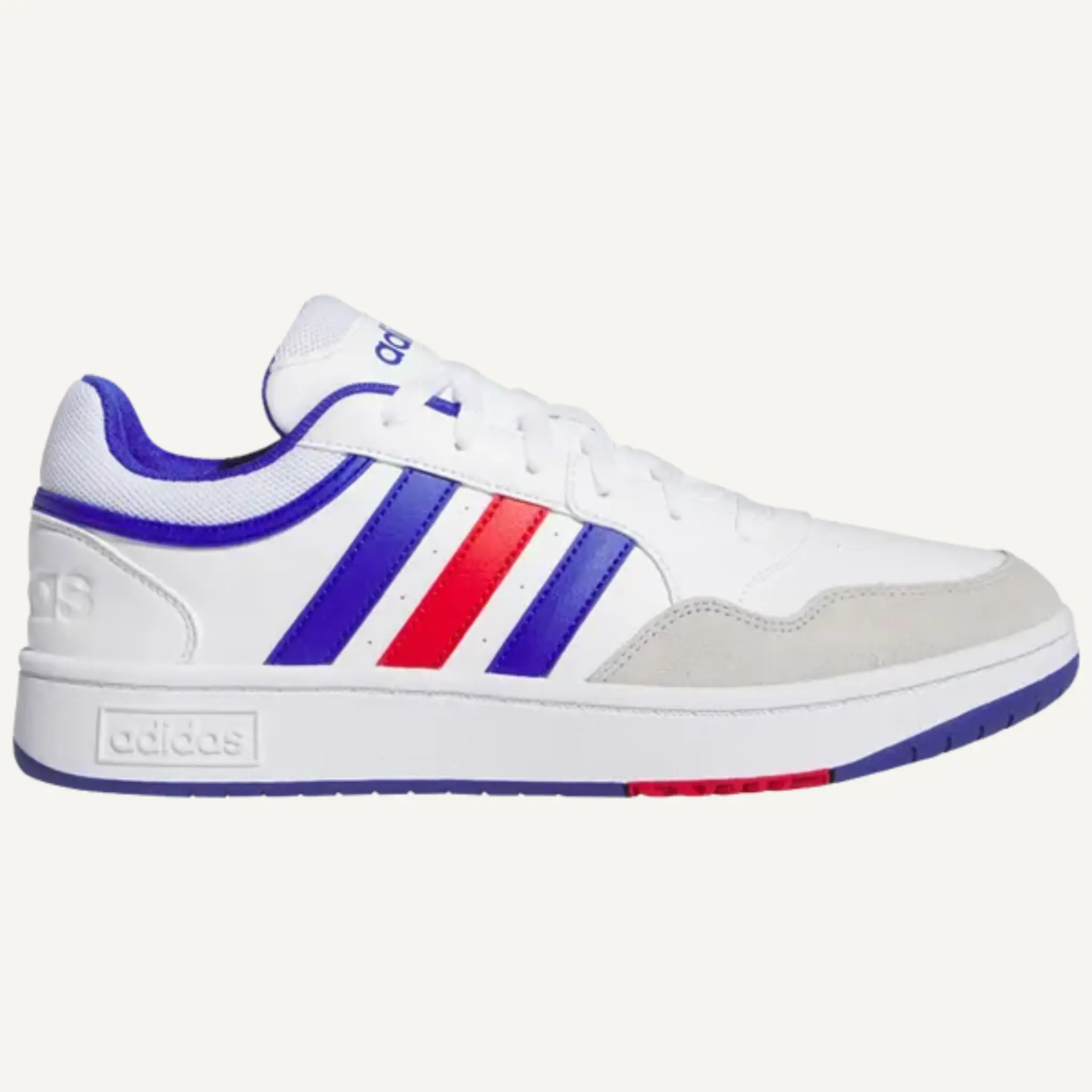 Adidas Men's White/Blue/Scarlet Hoops 3.0 Low Sneakers, IH0335 (No Box)