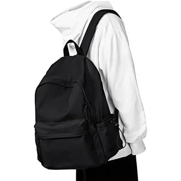 Black Aesthetic Multifunctional Lightweight Casual Nylon Business Backpack, College Laptop Backpack for Teens, Unisex School Bookbag, Multifunctional Backpack