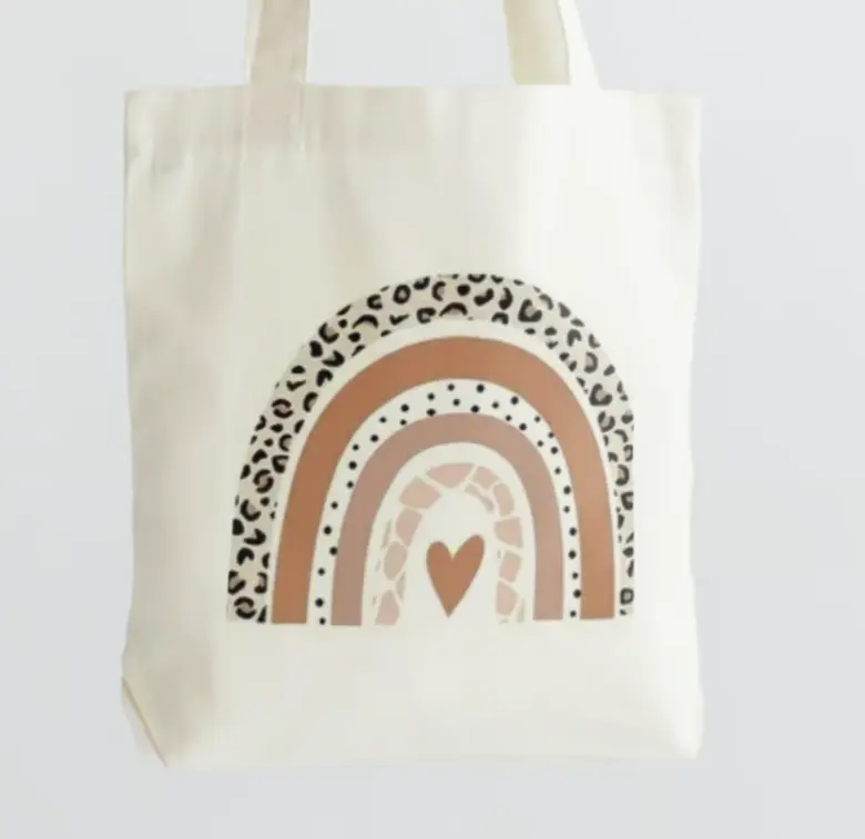 Cheetah Rainbow Heart Totebags