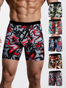 Men's Boxer Briefs 5-Pack, Geometric Graffiti Pattern Soft Breathable Fabric Fitted Underwear Set, Soft Stretchy Performance Boxer Briefs