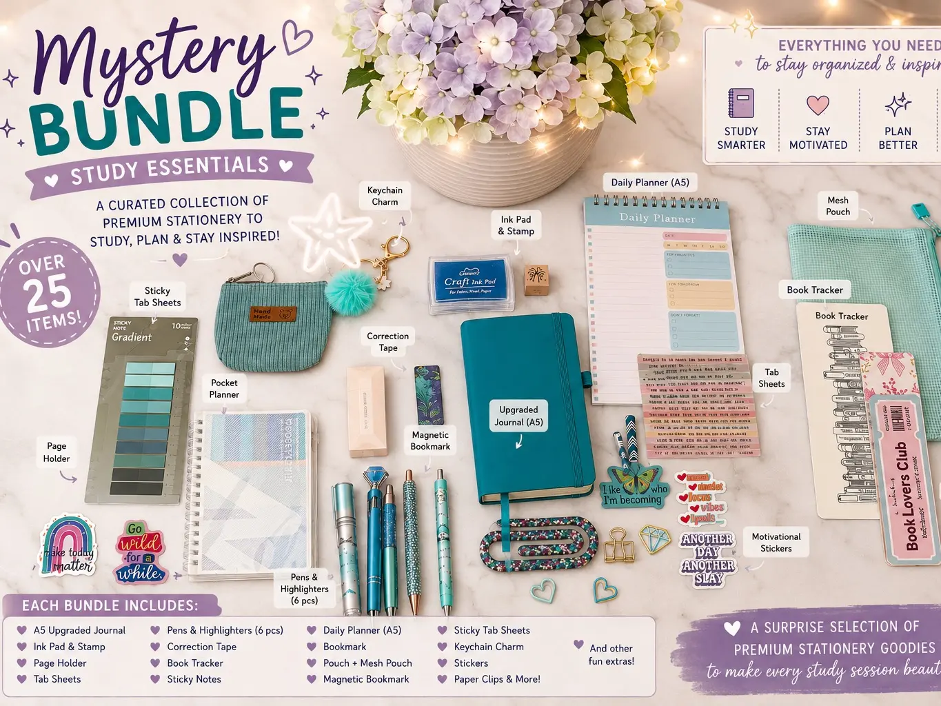 Bookish Mystery Journal & Stationery Bundle, Unisex Gift Set for Book Lovers