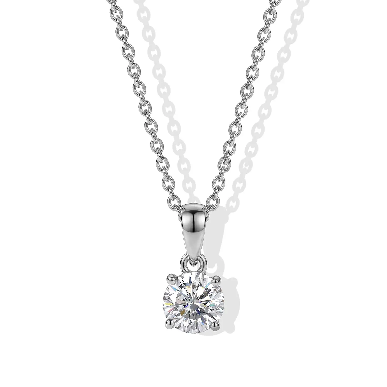 Certified Moissanite D, VVS 1.00 ctw Solitaire Pendant in Platinum Over Sterling Silver with Stainless Steel Necklace 20 Inches