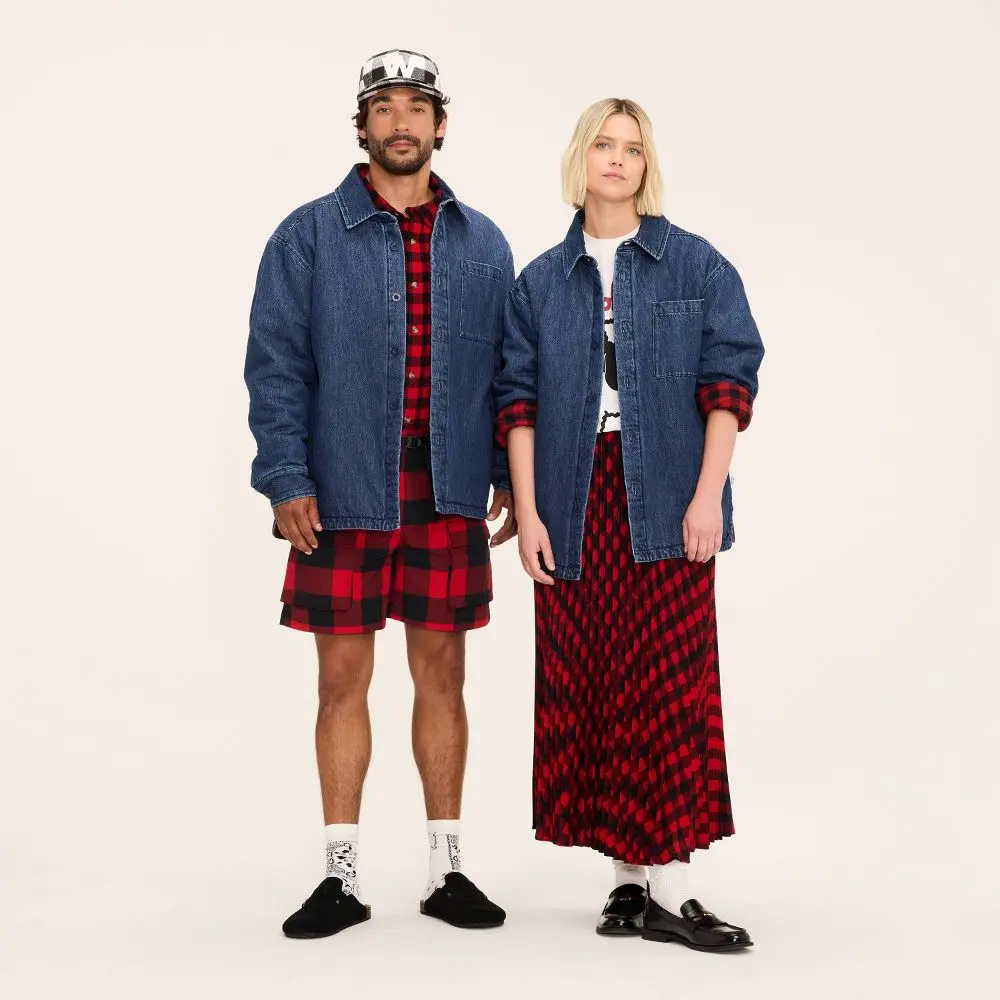 Women's Woolrich Denim Shacket, Stylish Tops & Jackets Garment with Classic Check Fabric, Original, Coats