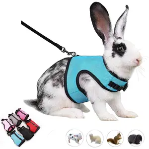 Rabbit Leash, Bunny Vest Hamster Leash Set Mesh Eescape Proof Walking Training for Small Animal Pets Rat Squirrel Ferret Guinea Pig Bunny