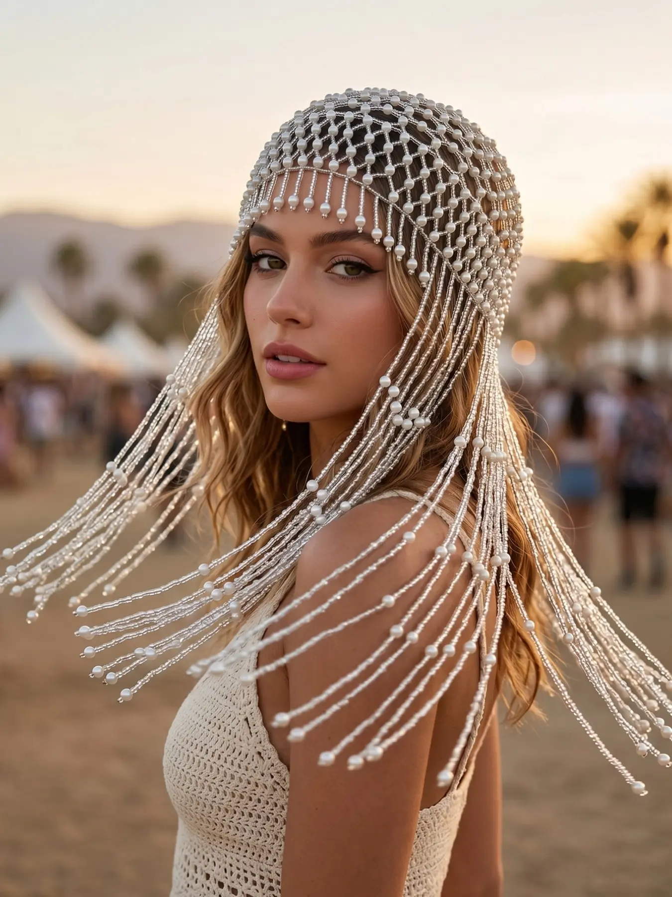 Long Fringe Juliet Hat, Multi-Color Choice, Party Festival Bride Hair Net, Stunning Artificial Pearl Headpiece, Elegant Accessory, Bridal Hairpiece, Bridal Hair Pieces, Wedding Hair Accessories
