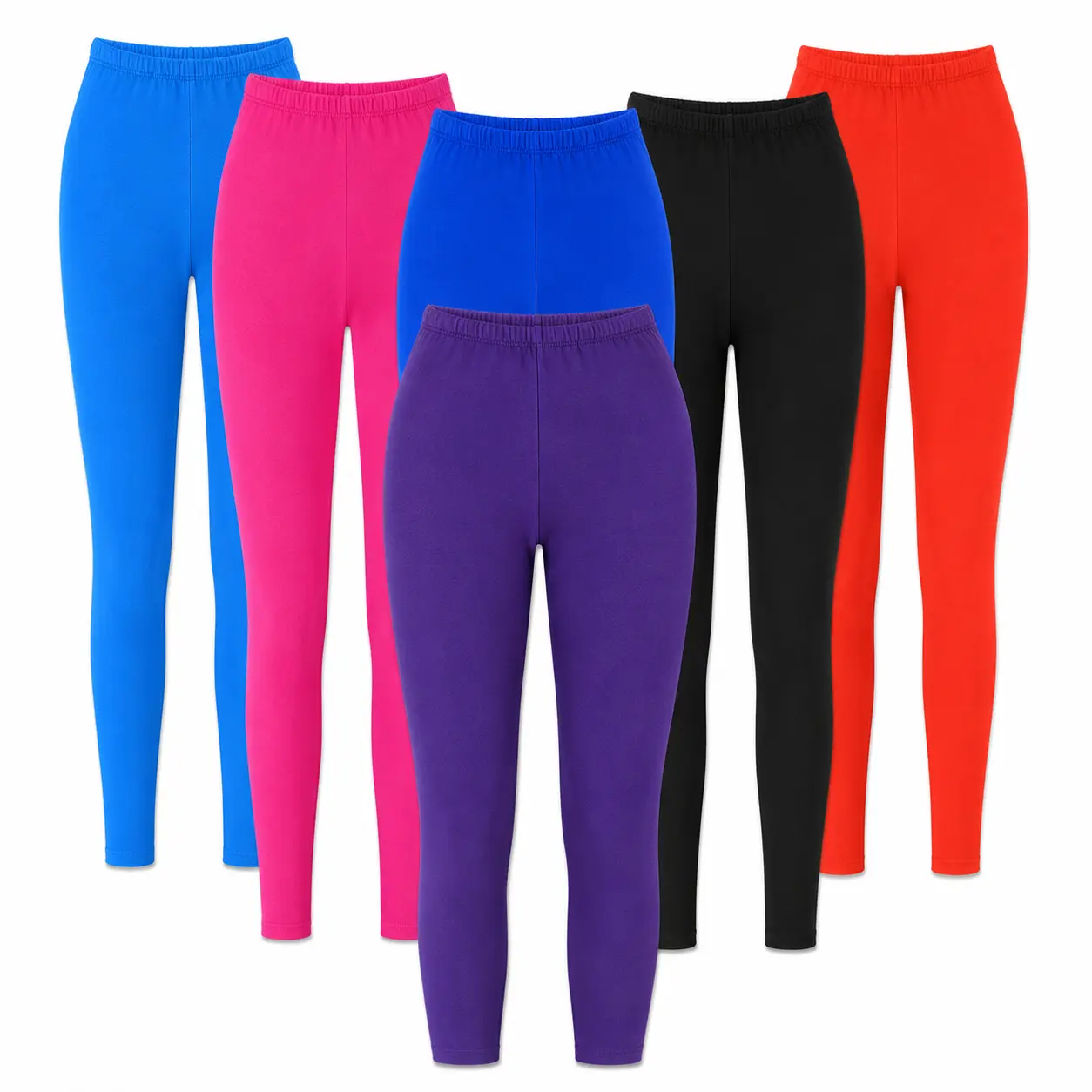 6 Pack Women’s Leggings, Assorted solid Colors, Lightweight Stretchy Full Length Leggings, One Size Fits Most, Soft Comfortable Everyday Wear