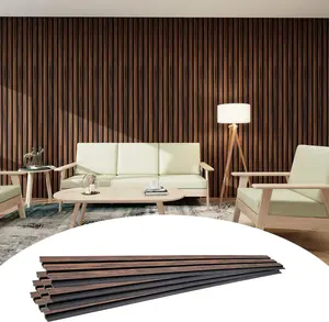 3D Textured Wood Slat Wall Panels 16 Pack - Waterproof PS Fluted Faux Wood Paneling (43.3"x4.7") Easy Adhesive Installation