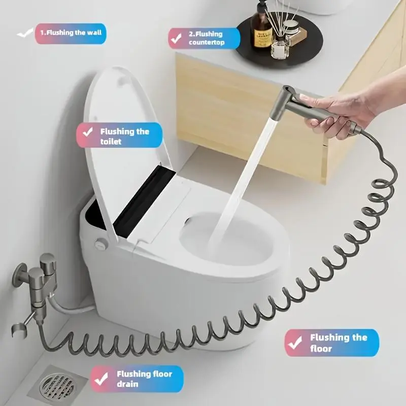 6pcs Premium Dual-Function High-Pressure Toilet Sprayer Set - Dual-Outlet Splitter Head, Quick-Release Wall-Mounted Holder, Rotating Lock Bathroom Cleaning Accessories for Shower, Pet Wash
