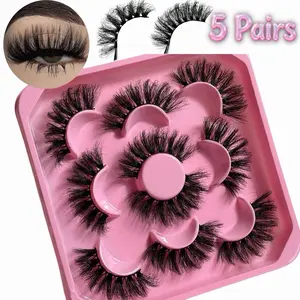 5 Pairs Fluffy Lashes 8mm-25mm One Lash Style High Quality Full Volume Faux Mink Reusable False Eyelashes for Makeup & Cosmetic Use