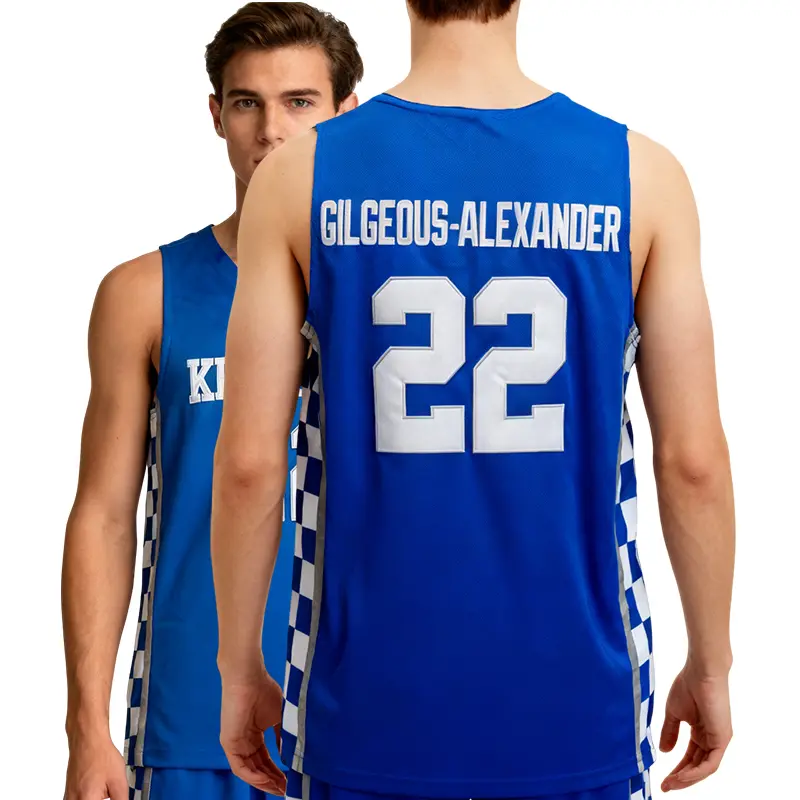 Men's Custom Name Basketball Jersey - Wildcats #22 SGA V-Neck Sleeveless Embroidered Logo Fan Top, Breathable Polyester Mesh, Mens Jersey Style for Outdoor Sports, Multi-Size S-XXL, Cold Wash Only, Do Not Dry Clean, Custom Name Jersey