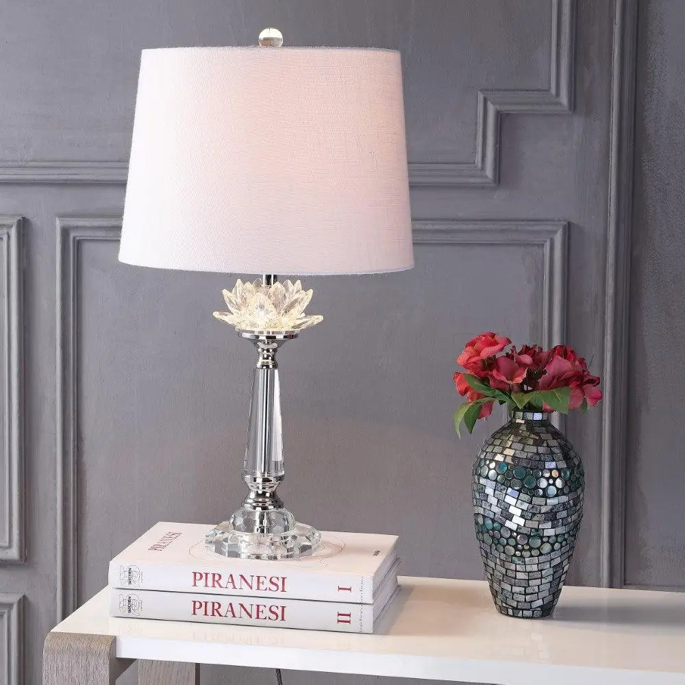 JONATHAN Y Crystal LED Day Table Lamp - Elegant Lighting, Cotton-Accented, 60"-Cord Indoor Lamp for Bedroom, Living Room, Ambient Decor