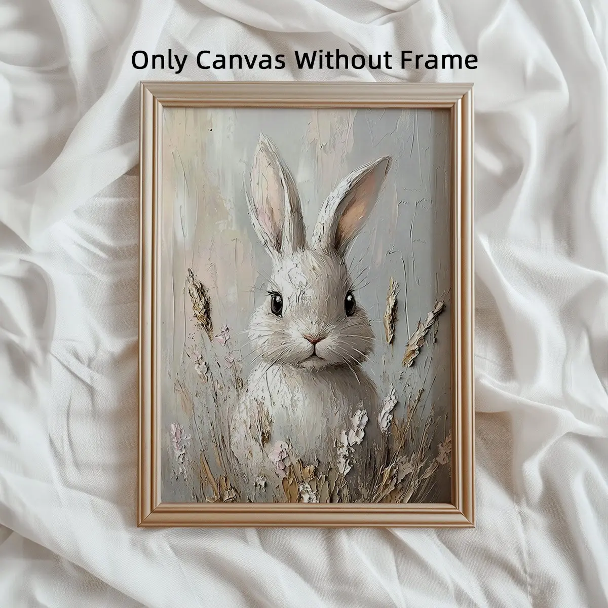1Pc Optinal Frame Boho Rabbit Bunny Canvas Poster, Portrait Animals Wall Art, Aesthetic Room Decor, Artwork Wall Painting For Gift, Wall Picture For Bedroom, Living Room, Dorm, Office, Easter Farmhouse Decor