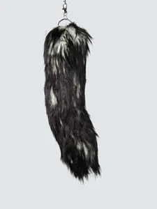 Faux Fur Tail with Black Tipped Design for Cosplay & Festivals Soft Bendable Tail with Metal Clip and Lobster Claw Attachment 15-16 Inches