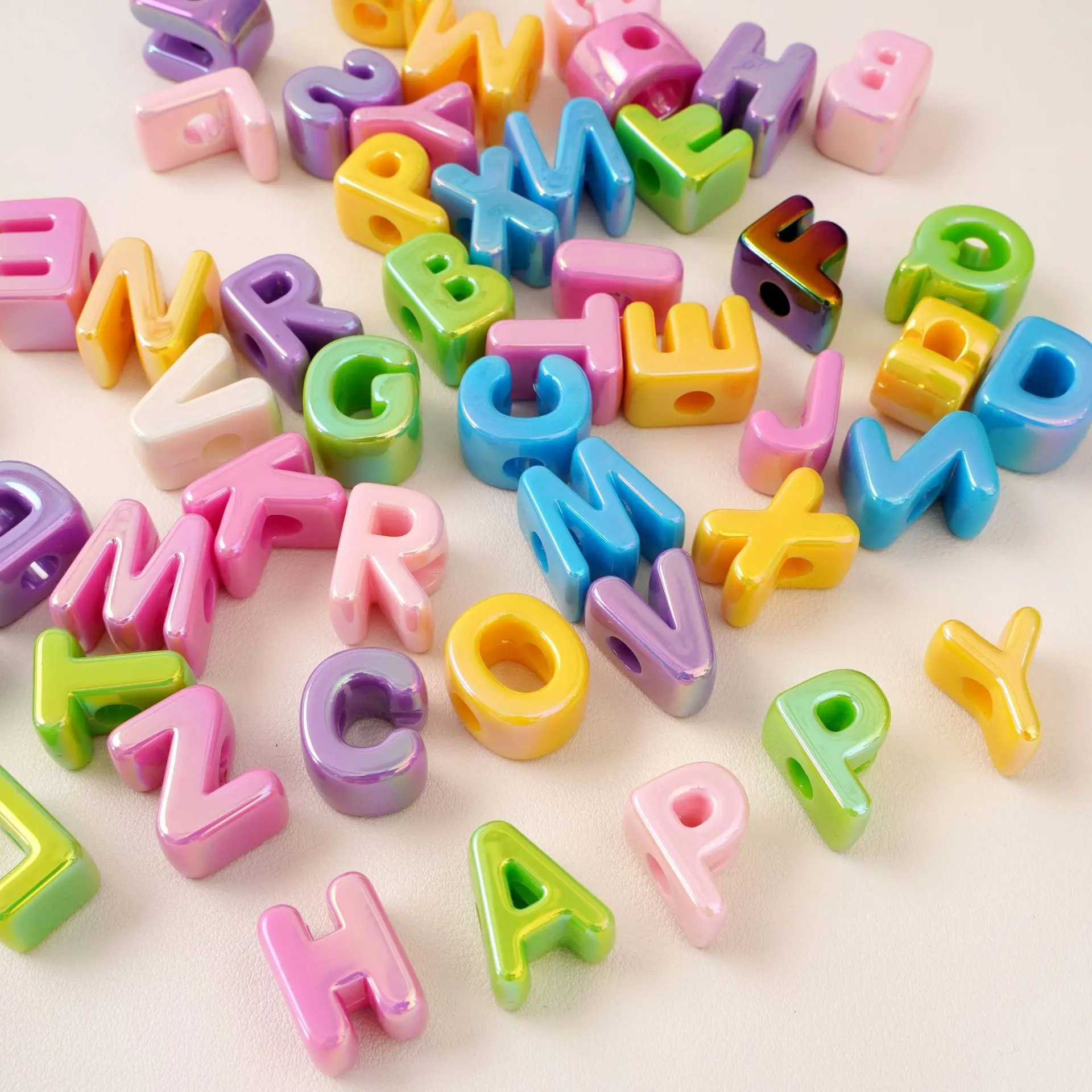 50pcs High-Quality Rainbow Letter Beads, Large Hole, Alphabet Beads, Craft Beads, DIY Jewelry Supplies, Kids Gifts, Necklaces, Keychains, Personalized Name Tags
