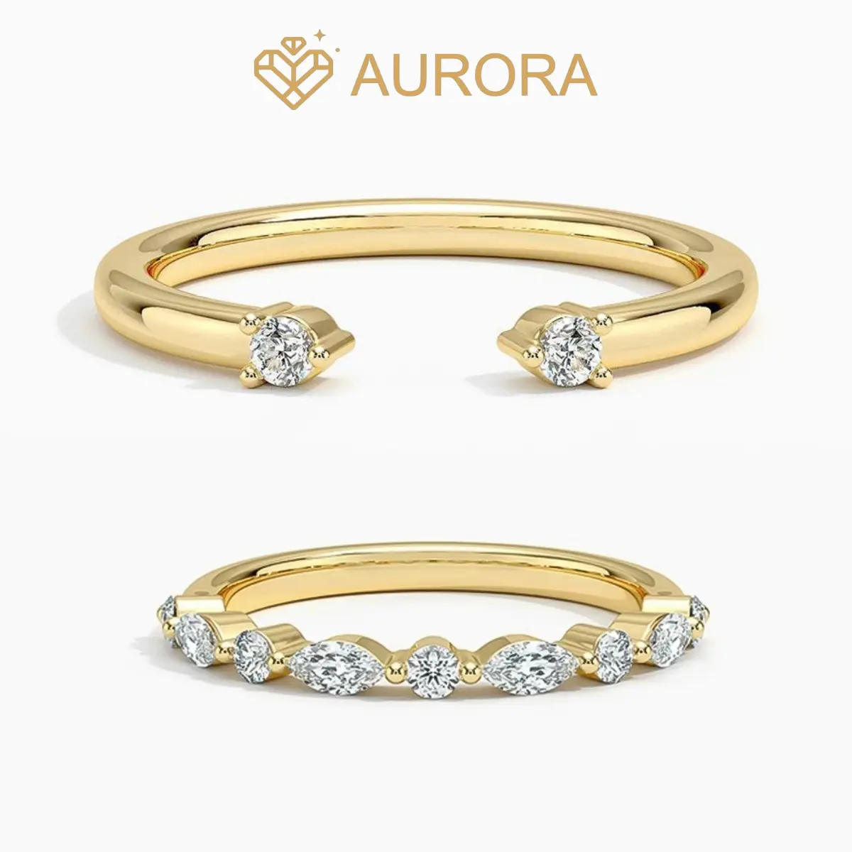 【#233 Golden combo band】Moissanite Stackable band ring enhancer rings Daily Anniversary wedding  ring band Synthetic Moissanite