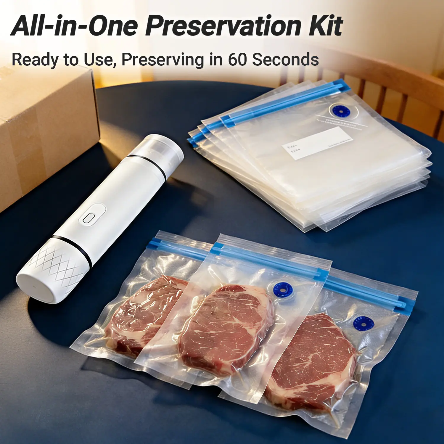 Handheld Vacuum Sealer with Vacuum Bags Set, Wireless Rechargeable Long Battery Life, Strong Suction Low Noise Smart Touch Mini Food Sealer, Portable Food Preservation Compressor for Home Kitchen