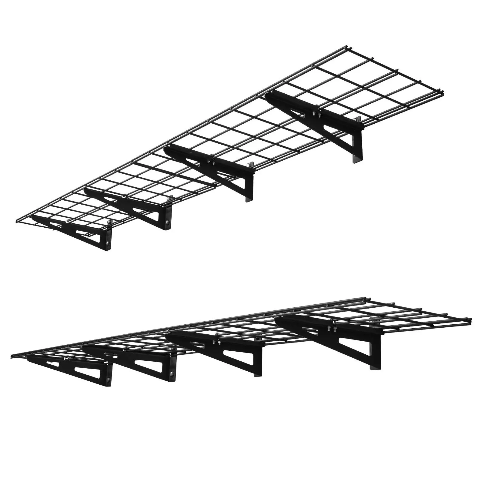 【Summerfinds】VEVOR 4-Pack Heavy Duty Wall-Mount Garage Shelving Kit for Garage Organization, 2-Tier Steel Hanging Organiser Racks, 1x3ft Size, 12x72in Per Shelf, 600lbs Max Capacity, Black, Easy Installation for DIY Users