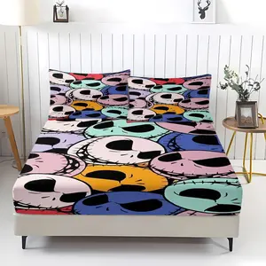 3-Piece the Nightmare Before Christmas Pattern Bed Set, Includes 1 Fitted Sheet and 2 Pillowcases, Comfortable Bedding for Bedroom and Perfect Gift