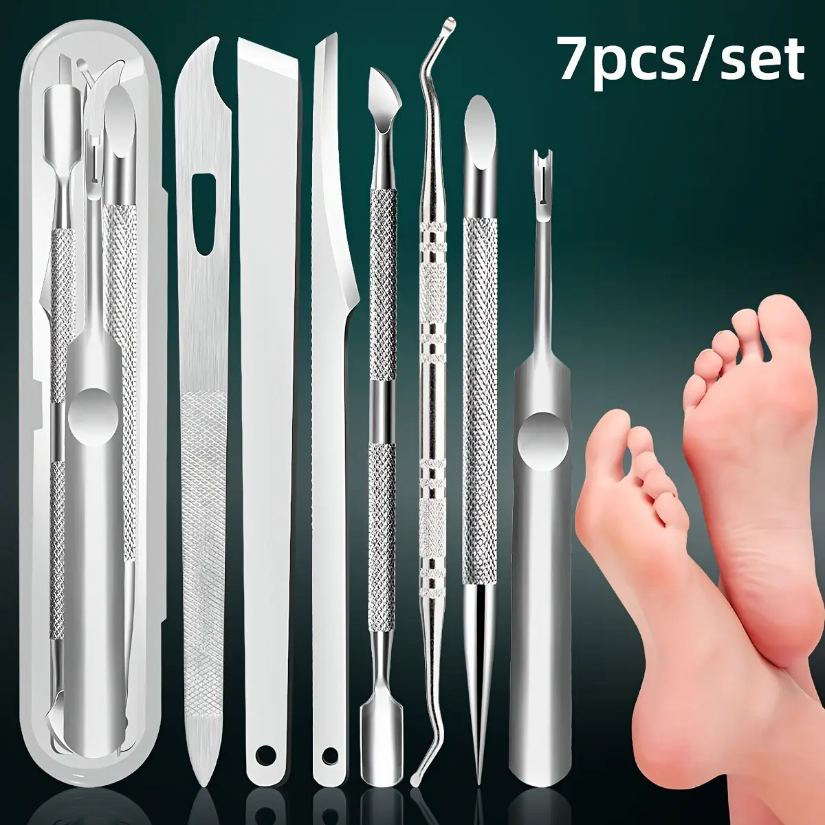 7pcs Stainless Steel Foot Care Tool Set Professional Pedicure Kit for Callus Removal Nail Grooming with U-shaped Blade & Dual-headed Pusher Manicure Storage trimmer metal box set nose face black  head  toolkit nail drill