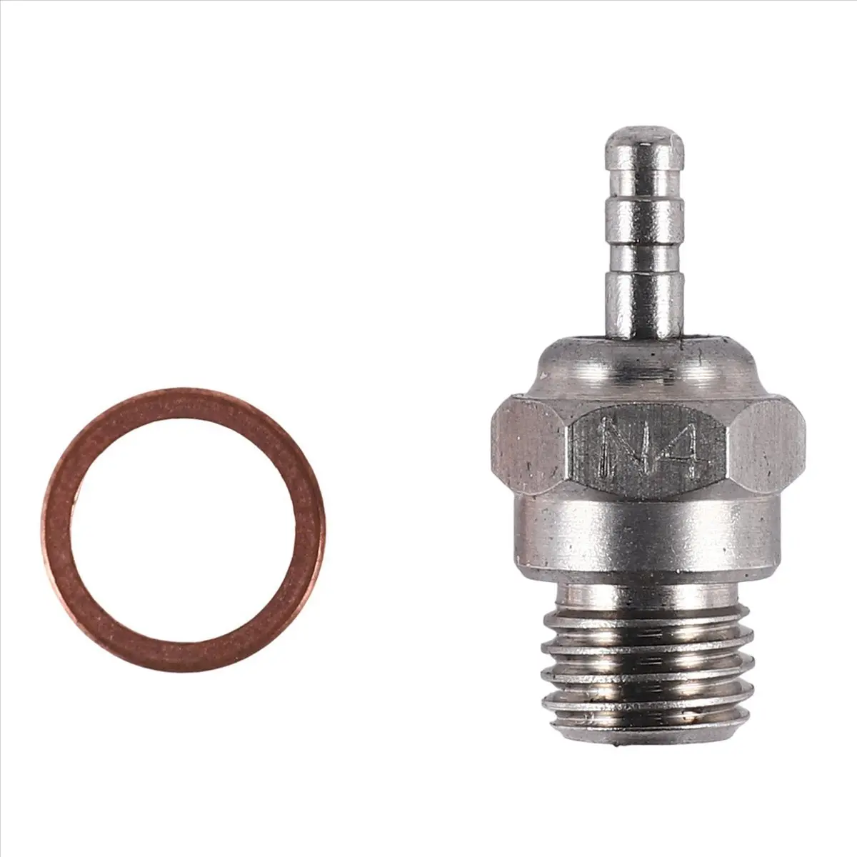 N4 Metal Hot Glow Plug for HSP 70117, 1/10-1/8 RC Buggy Truck, Vertex SH Nitro Engine Parts, 1 Gasket, 1.8x1.8x0.9cm, 4c Engines & 5%-40% Nitro Fuels Compatible, Improves Idle and Transition, Longer Lasting Element, Precise Fit