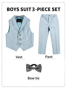 Boys Preppy Style Formal 3-Piece Suit Set Vest + Trousers + Bow Tie Minimalist Premium Silhouette 4 Colors for Different Styles Ideal for Primary School Grad Photos School Events No Shirt Included