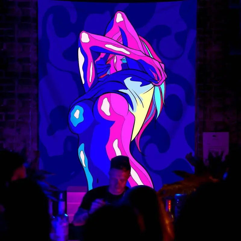 QGHOT Sexy Anime Girl Blacklight Trippy Decorative Tapestry - UV Glow-in-the-Dark, Fantasy Aesthetic Synthetic Polyester Wall Decor, Wear-Resistant 60x50in Wall Hanging for Adults' Rooms
