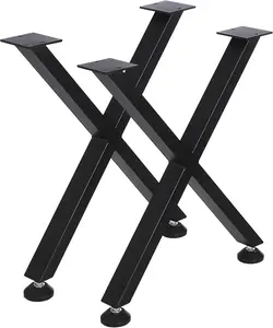 2-Piece Set Black Carbon Steel X-Shaped Table Legs – 28"×25" Industrial Rustic Style, 770 LB Heavy-Duty Stability, Adjustable Floor Protection Feet, Pre-Drilled Holes Suitable for DIY Dining Table, Workbench