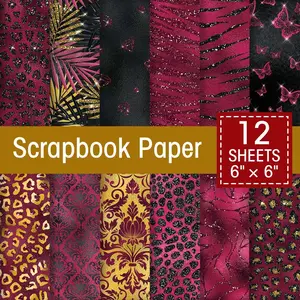 12 Sheets and Gold Leopard Print Scrapbook Paper Craft Pads, Luxurious Design Invitation Card, Trash Diary, Origami, DIY Decoration, Scrapbook Materials