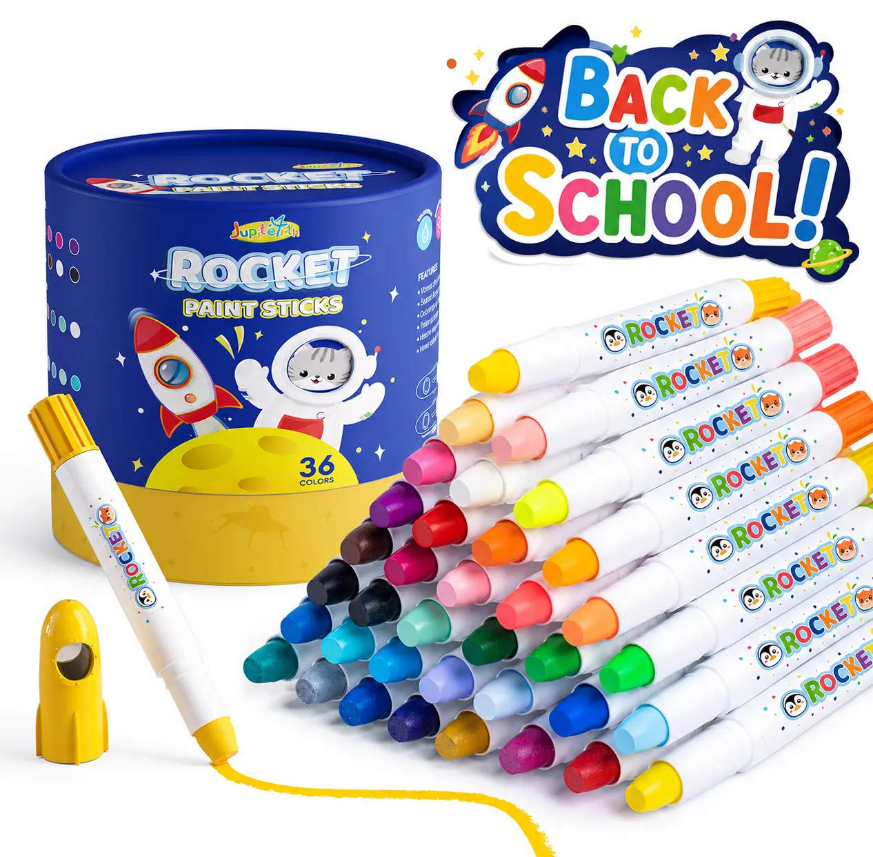 【back to school shopping】JUPITEARTH Jumbo Silky Crayons for Toddlers Easy Grip, Rocket-Shaped Gouache Paint Sticks, Non-Toxic Washable Oil Pastels Crayons for Kids Gifts Back to School Shopping