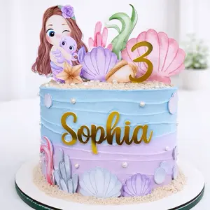 Personalized Mermaid Cake Topper | Custom Name & Age | Under the Sea Birthday Decor | Girl Birthday Cake Decoration