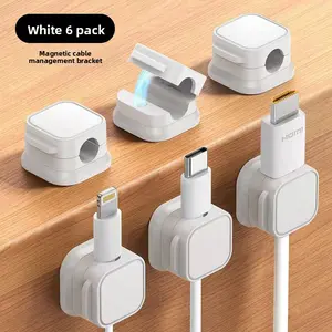 Magnetic Cable Management Brackets 6-Pack White Secure Easy Access Organizer for 3C Digital Cables Desk Accessories Strong Magnetic Grip