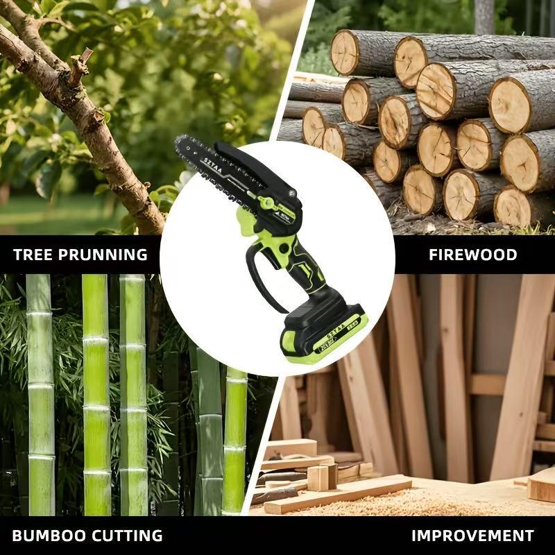 Mini Chainsaw 6 inch 2 Batteries Power Electric polesaw For Tree Trimming Wood Cutting Perfect G