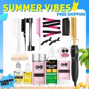 【SUMMER VIBES】Hot Comb Straightening Kit for Wigs and Natural Hair Salon- Safe Pressing Comb, Curling Iron, Wig Glue Straightener Gift Springtok Multifunctional Styler