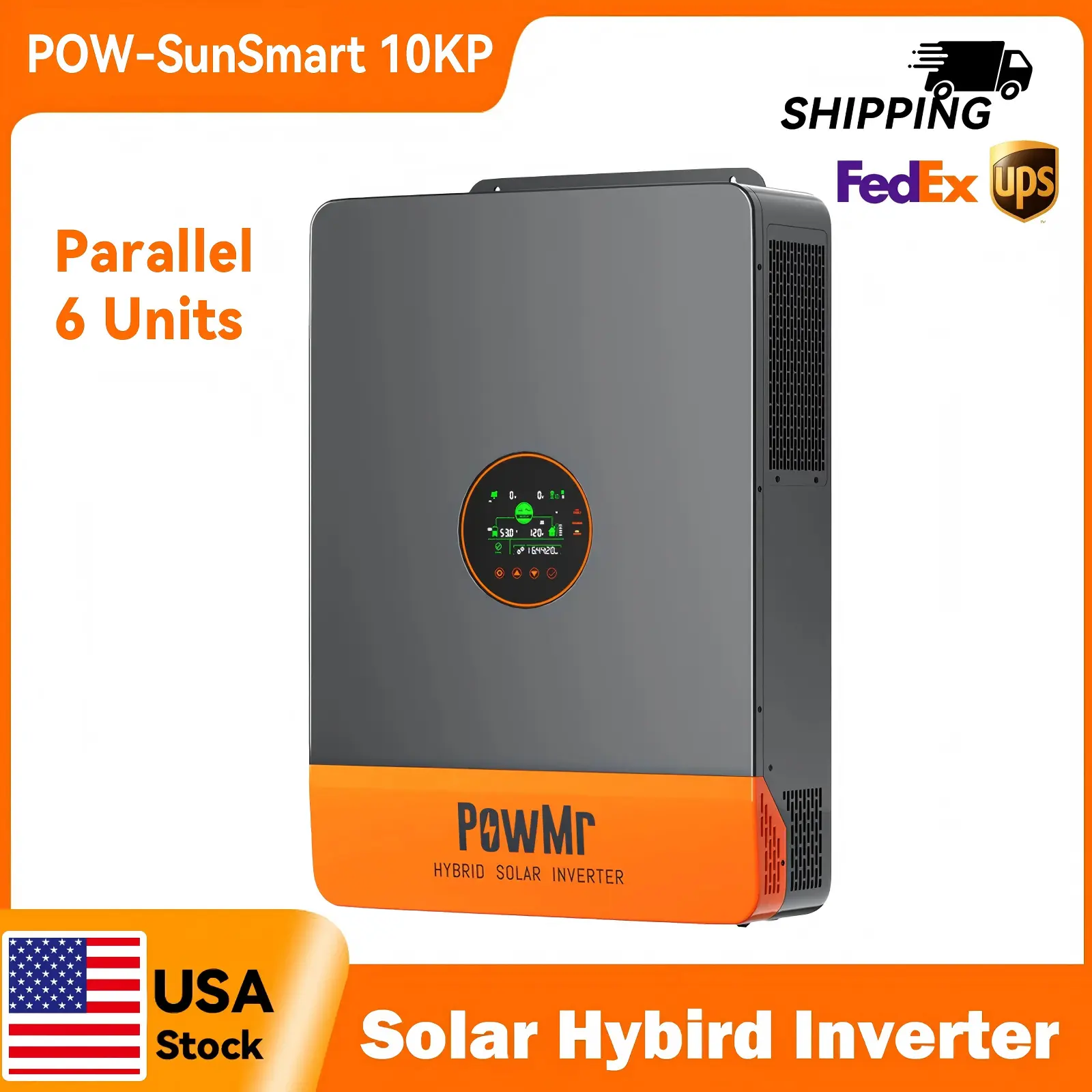 PowMr 10000W 48V Hybrid Solar Inverter, 120V/240V AC Split Phase Pure Sine Wave, Built-in 200A MPPT Controller, Supports 6-Unit Parallel Operation, Compatible with Lead-Acid & Lithium Batteries, Supports Batteryless Operation, Off-Grid, US Stock, None, Du