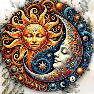 Vintage Sun & Moon Pattern Wall Art, Round Wall Decor, Wall Decor for Home Living Room Bedroom Office, Home Decor, Ornaments