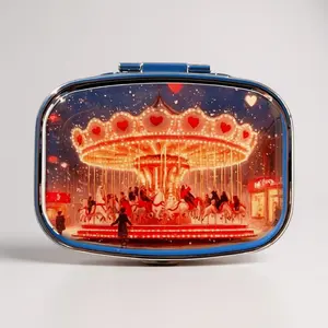 6 Styles Vintage Pill Box 2-Compartment Medicine Organizer Portable Travel Trinket Case for Purse & Pocket Mini Supplements Metal & Food-Safe Plastic Holder with Secure Clasp, Decorative Gift for Women & Men, Daily Medication Sorter