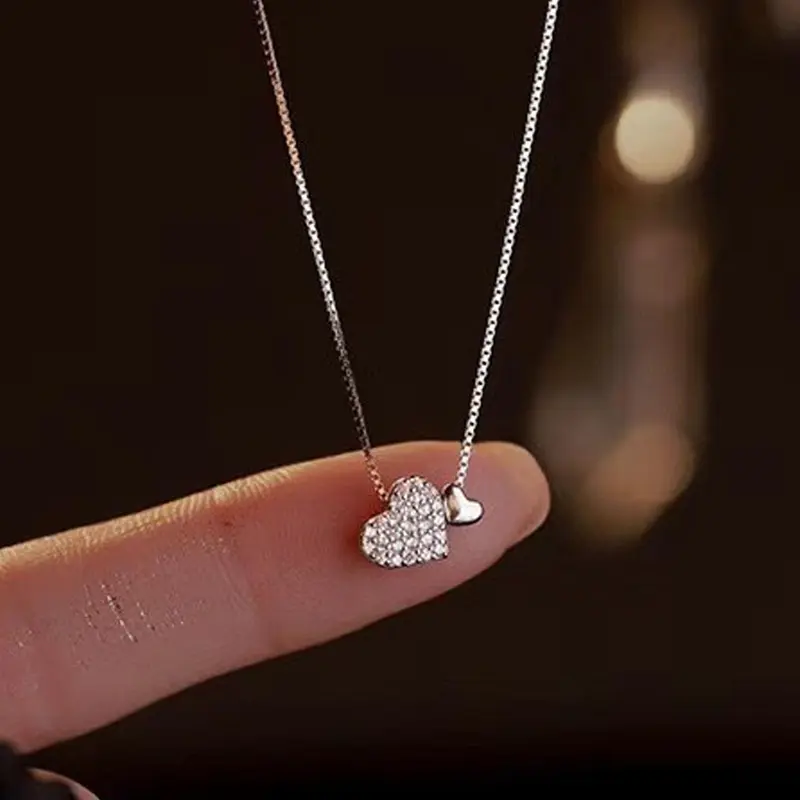Mother's Day Gift Elegant Women's Heart-Shaped Necklace, Simple Style Zircon Pendant Jewelry, Perfect for Daily Wear & Gifts, Cubic Zirconia Pendant, Heart Design Necklace, Hearts Pendant Necklace