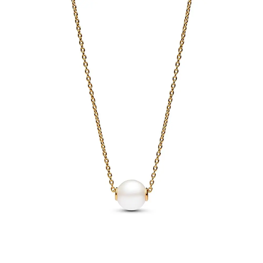 Pandora Treated Freshwater Cultured Pearl Collier Necklace 363167C01-45, Casual, Unique, Adults, Adjustable Cable Chain, Bleaching And Lustre Enhancement, Metal Plated Gold, Classic And Contemporary, Luminous Treated Pearl